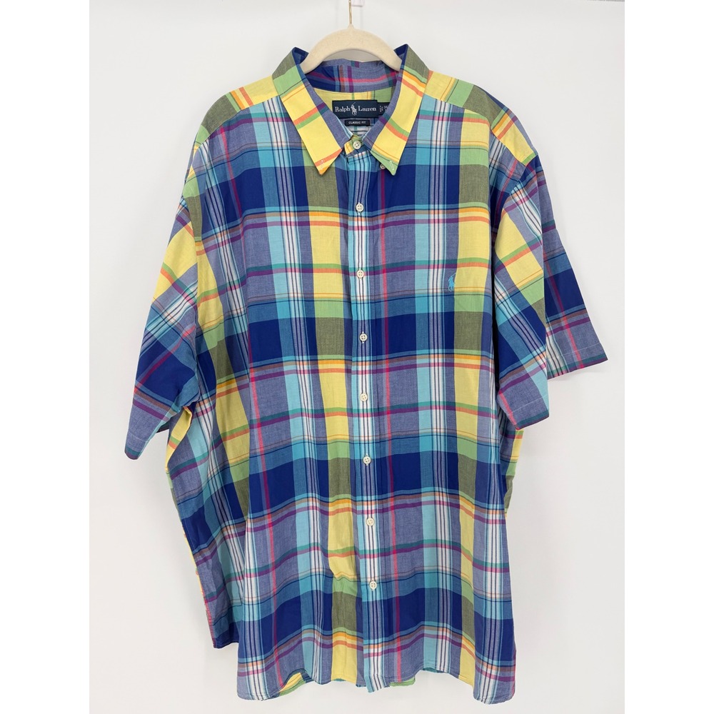 Ralph Lauren Shirt 3XB Multicolor Excellent Plaid Cotton Short Sleeve Preppy